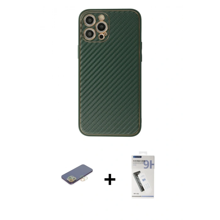 MARSİLYAN™- iPhone 12 Pro Max Kılıf Ahenk Işık - Şeffaf Uv Polymer Nano Ekran Koruyucu + Renkli Kamera Lens Koruma Cam - SI
