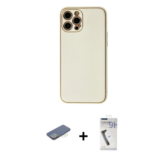 MARSİLYAN™- iPhone 12 Pro Max Kılıf Ahenk Işık - Şeffaf Uv Polymer Nano Ekran Koruyucu + Renkli Kamera Lens Koruma Cam - YL