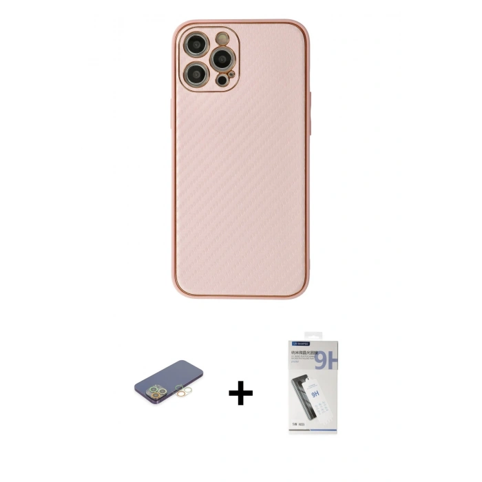 MARSİLYAN™- iPhone 12 Pro Max Kılıf Ahenk Işık - Şeffaf Uv Polymer Nano Ekran Koruyucu + Renkli Kamera Lens Koruma Cam - SI