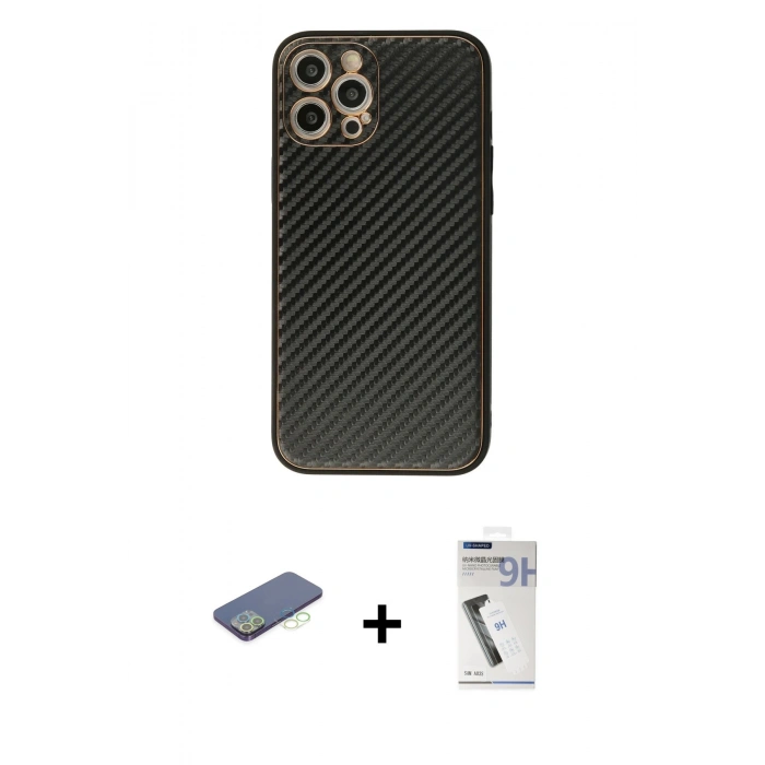 MARSİLYAN™- iPhone 12 Pro Max Kılıf Ahenk Işık - Şeffaf Uv Polymer Nano Ekran Koruyucu + Renkli Kamera Lens Koruma Cam - YL