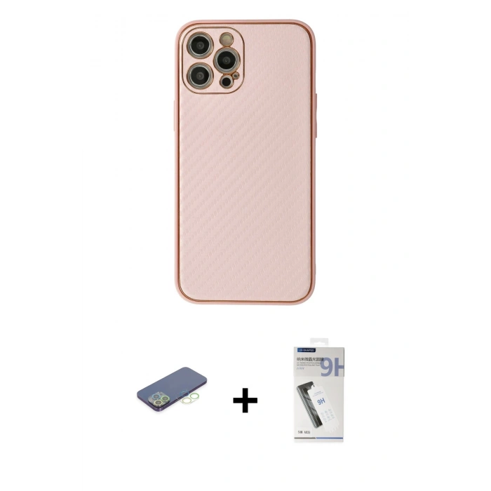 MARSİLYAN™- iPhone 12 Pro Max Kılıf Ahenk Işık - Şeffaf Uv Polymer Nano Ekran Koruyucu + Renkli Kamera Lens Koruma Cam - YL