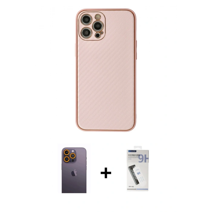 MARSİLYAN™- iPhone 12 Pro Max Kılıf Ahenk Işık - Şeffaf Uv Polymer Nano Ekran Koruyucu + Neon Fosforlu Kamera Lens - SI