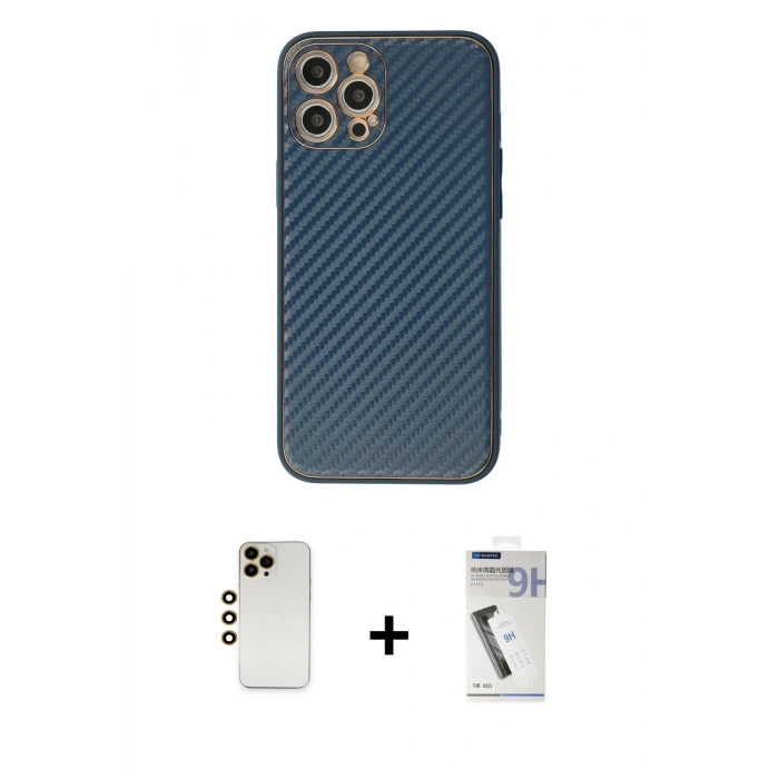 MARSİLYAN™- iPhone 12 Pro Max Kılıf Ahenk Işık - Şeffaf Uv Polymer Nano Ekran Koruyucu + Shine Kamera Lens - GD
