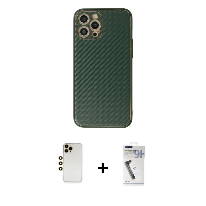 MARSİLYAN™- iPhone 12 Pro Max Kılıf Ahenk Işık - Şeffaf Uv Polymer Nano Ekran Koruyucu + Shine Kamera Lens - GD