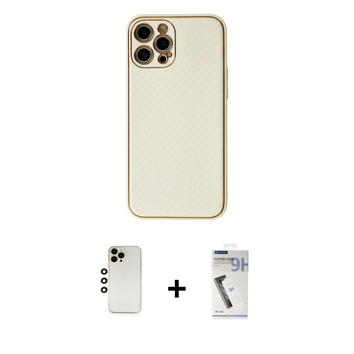 MARSİLYAN™- iPhone 12 Pro Max Kılıf Ahenk Işık - Şeffaf Uv Polymer Nano Ekran Koruyucu + Shine Kamera Lens - GD