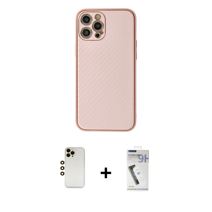 MARSİLYAN™- iPhone 12 Pro Max Kılıf Ahenk Işık - Şeffaf Uv Polymer Nano Ekran Koruyucu + Shine Kamera Lens - GD