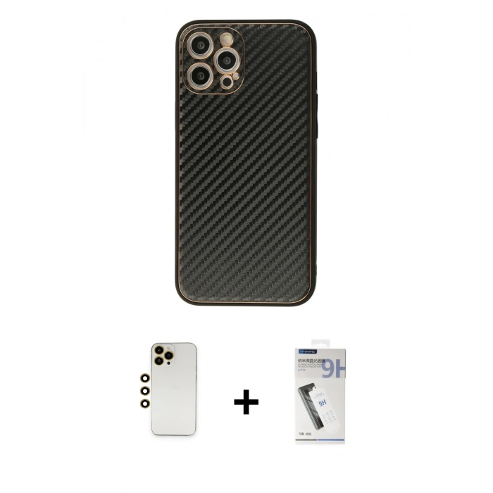 MARSİLYAN™- iPhone 12 Pro Max Kılıf Ahenk Işık - Şeffaf Uv Polymer Nano Ekran Koruyucu + Shine Kamera Lens - GD