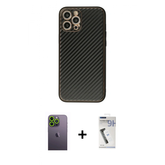 MARSİLYAN™- iPhone 12 Pro Max Kılıf Ahenk Işık - Şeffaf Uv Polymer Nano Ekran Koruyucu + Neon Fosforlu Kamera Lens - YL