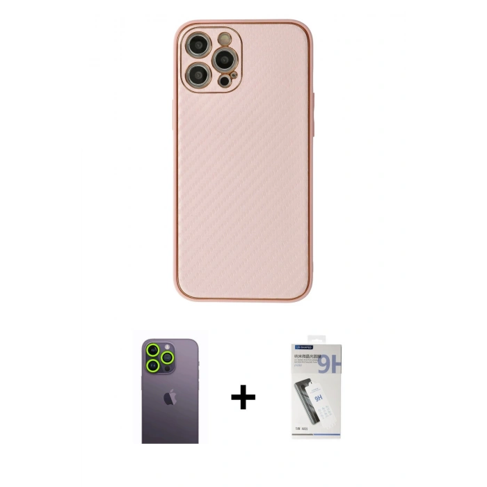 MARSİLYAN™- iPhone 12 Pro Max Kılıf Ahenk Işık - Şeffaf Uv Polymer Nano Ekran Koruyucu + Neon Fosforlu Kamera Lens - YL