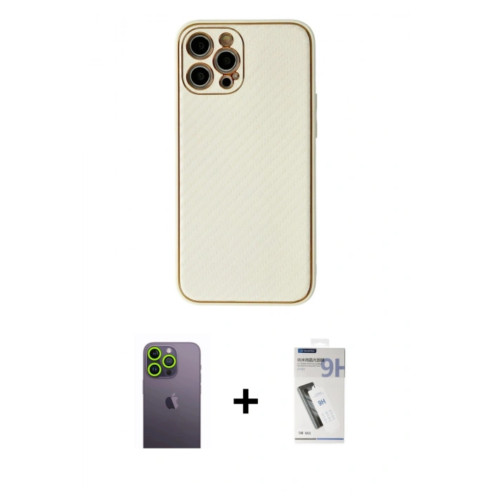 MARSİLYAN™- iPhone 12 Pro Max Kılıf Ahenk Işık - Şeffaf Uv Polymer Nano Ekran Koruyucu + Neon Fosforlu Kamera Lens - YL