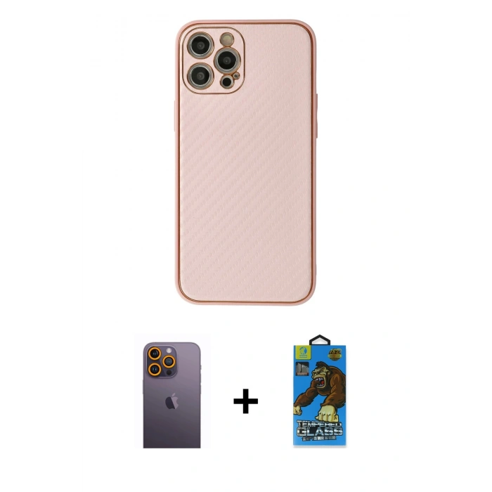 MARSİLYAN™- iPhone 12 Pro Max Kılıf Ahenk Işık - Siyah 18D Cam Ekran Koruyucu + Neon Fosforlu Kamera Lens - SI