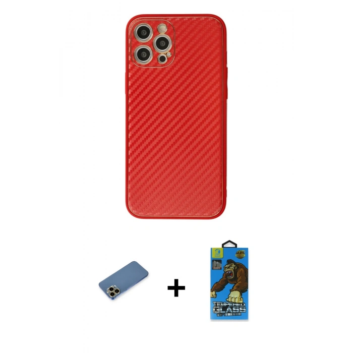 MARSİLYAN™- iPhone 12 Pro Max Kılıf Ahenk Işık - Siyah 18D Cam Ekran Koruyucu + Shine Kamera Lens Koruma Cam - GD