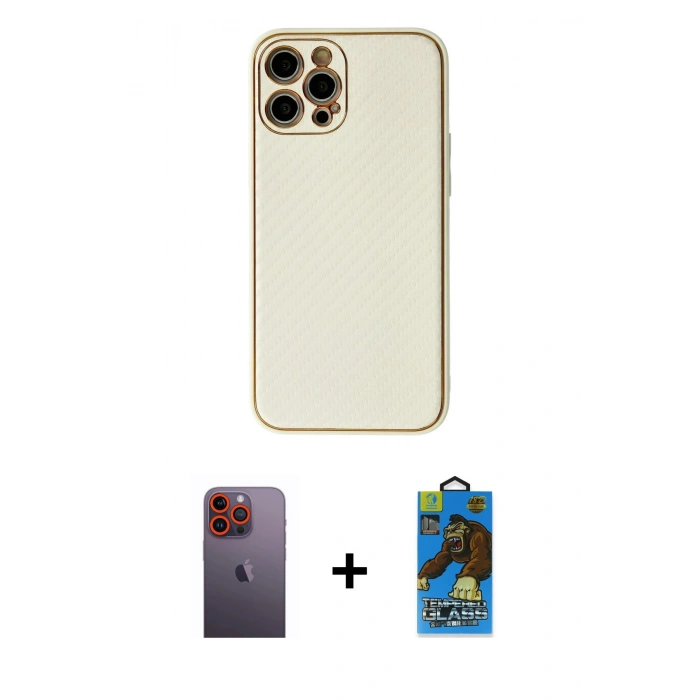 MARSİLYAN™- iPhone 12 Pro Max Kılıf Ahenk Işık - Siyah 18D Cam Ekran Koruyucu + Neon Fosforlu Kamera Lens - TU