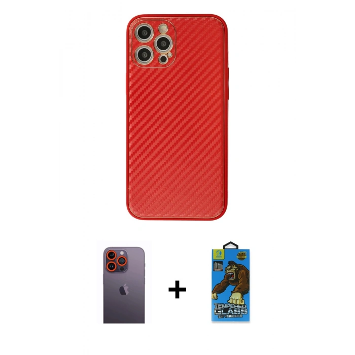 MARSİLYAN™- iPhone 12 Pro Max Kılıf Ahenk Işık - Siyah 18D Cam Ekran Koruyucu + Neon Fosforlu Kamera Lens - TU