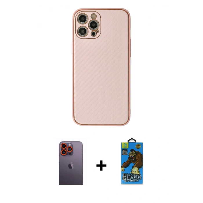 MARSİLYAN™- iPhone 12 Pro Max Kılıf Ahenk Işık - Siyah 18D Cam Ekran Koruyucu + Neon Fosforlu Kamera Lens - TU
