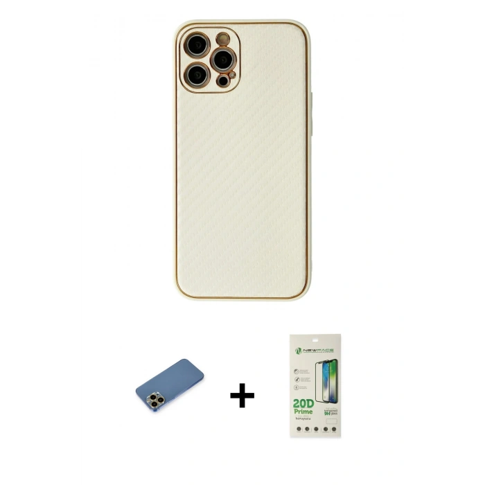 MARSİLYAN™- iPhone 12 Pro Max Kılıf Ahenk Işık - Siyah 20D Premium Cam Ekran Koruyucu + Shine Kamera Lens Koruma Cam - GD