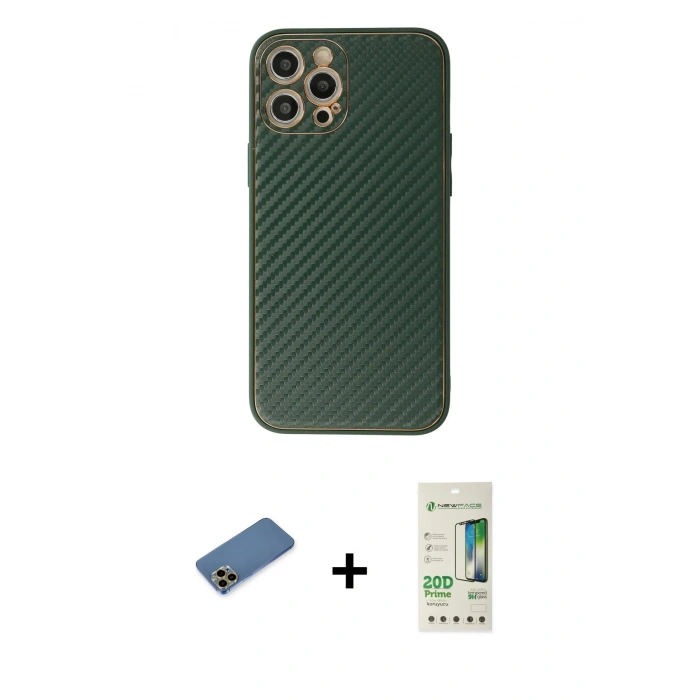 MARSİLYAN™- iPhone 12 Pro Max Kılıf Ahenk Işık - Siyah 20D Premium Cam Ekran Koruyucu + Shine Kamera Lens Koruma Cam - GD