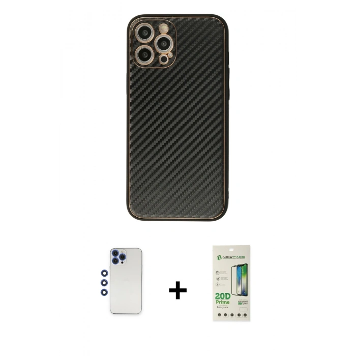 MARSİLYAN™- iPhone 12 Pro Max Kılıf Ahenk Işık - Siyah 20D Premium Cam Ekran Koruyucu + Shine Kamera Lens - LT