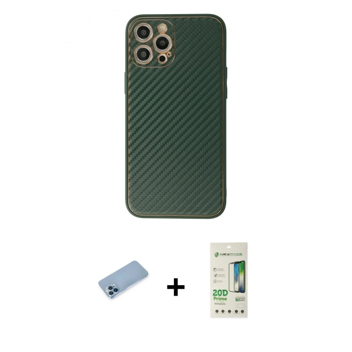 MARSİLYAN™- iPhone 12 Pro Max Kılıf Ahenk Işık - Siyah 20D Premium Cam Ekran Koruyucu + Shine Kamera Lens Koruma Cam - MI