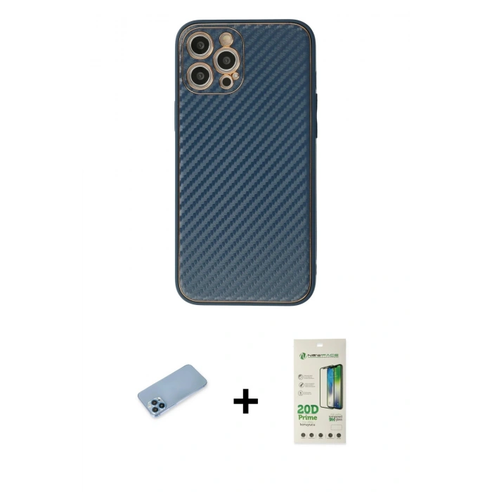MARSİLYAN™- iPhone 12 Pro Max Kılıf Ahenk Işık - Siyah 20D Premium Cam Ekran Koruyucu + Shine Kamera Lens Koruma Cam - MI