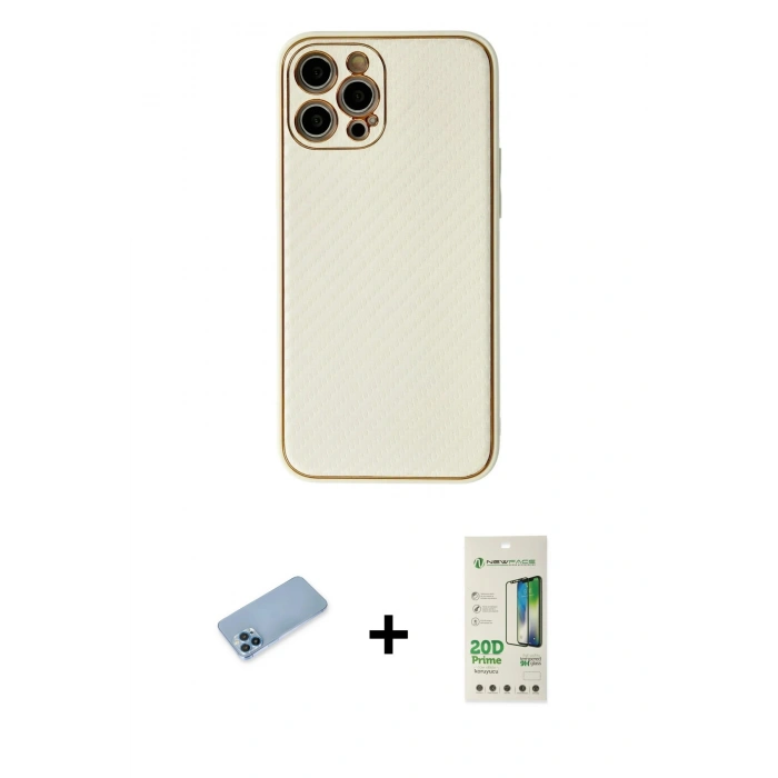 MARSİLYAN™- iPhone 12 Pro Max Kılıf Ahenk Işık - Siyah 20D Premium Cam Ekran Koruyucu + Shine Kamera Lens Koruma Cam - MI