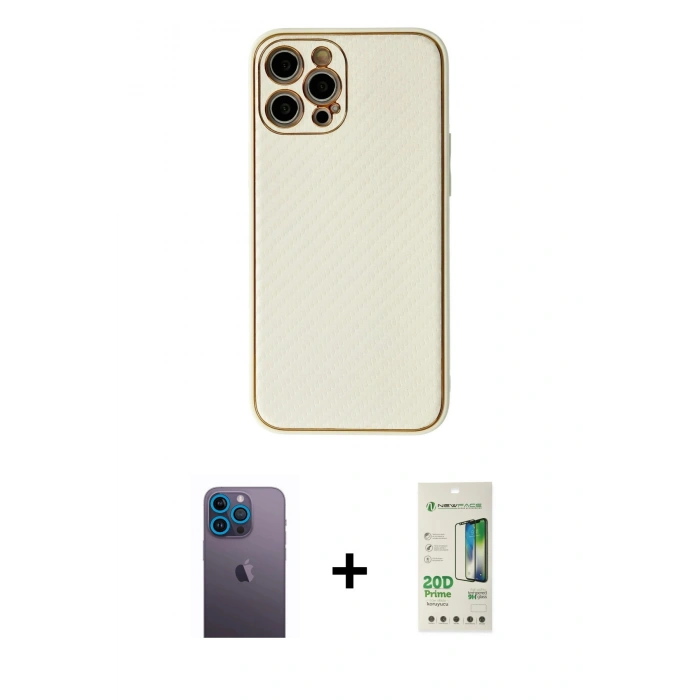 MARSİLYAN™- iPhone 12 Pro Max Kılıf Ahenk Işık - Siyah 20D Premium Cam Ekran Koruyucu + Neon Fosforlu Kamera Lens - MI