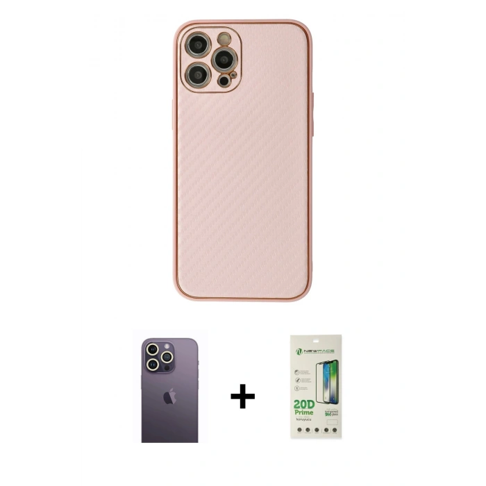 MARSİLYAN™- iPhone 12 Pro Max Kılıf Ahenk Işık - Siyah 20D Premium Cam Ekran Koruyucu + Neon Fosforlu Kamera Lens - BZ