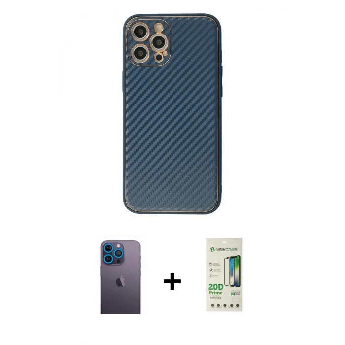 MARSİLYAN™- iPhone 12 Pro Max Kılıf Ahenk Işık - Siyah 20D Premium Cam Ekran Koruyucu + Neon Fosforlu Kamera Lens - MI