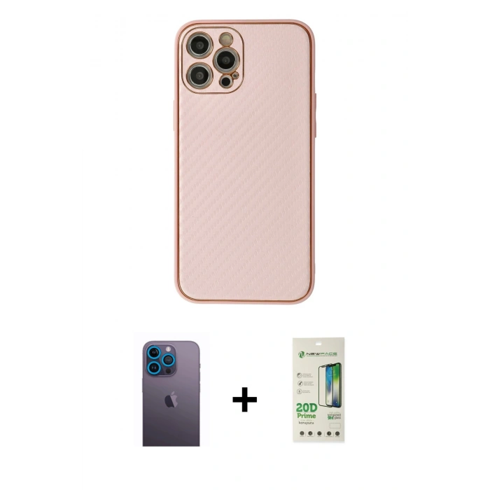 MARSİLYAN™- iPhone 12 Pro Max Kılıf Ahenk Işık - Siyah 20D Premium Cam Ekran Koruyucu + Neon Fosforlu Kamera Lens - MI