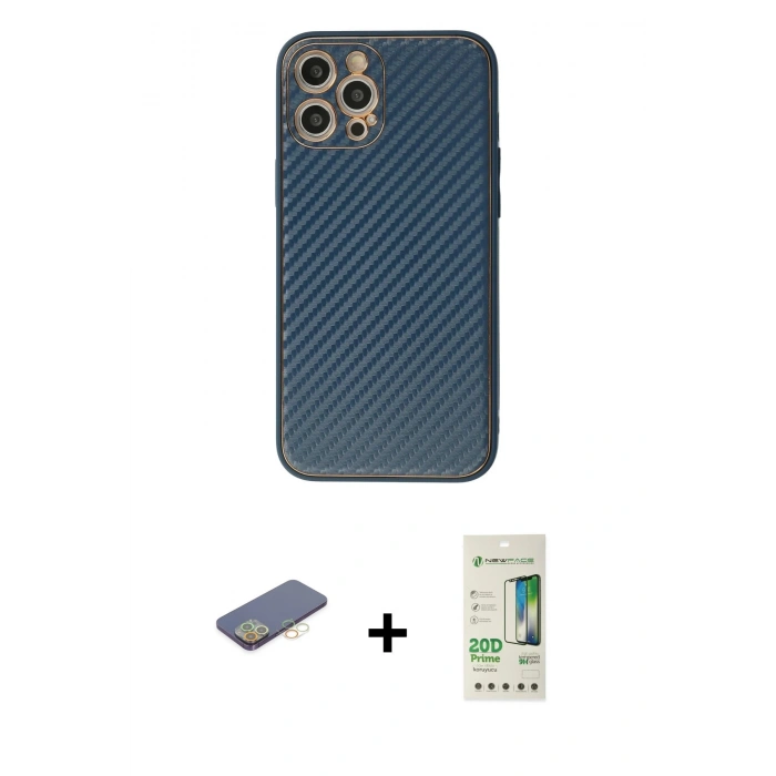 MARSİLYAN™- iPhone 12 Pro Max Kılıf Ahenk Işık - Siyah 20D Premium Cam Ekran Koruyucu + Renkli Kamera Lens Koruma Cam - SI