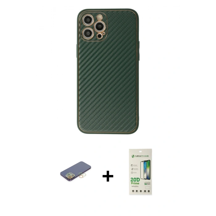 MARSİLYAN™- iPhone 12 Pro Max Kılıf Ahenk Işık - Siyah 20D Premium Cam Ekran Koruyucu + Renkli Kamera Lens Koruma Cam - SI