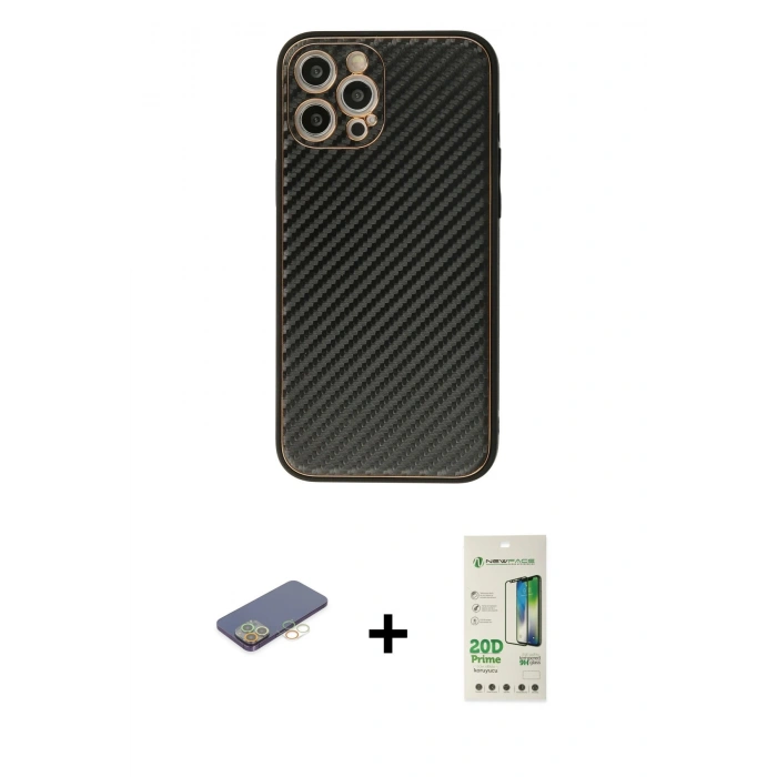 MARSİLYAN™- iPhone 12 Pro Max Kılıf Ahenk Işık - Siyah 20D Premium Cam Ekran Koruyucu + Renkli Kamera Lens Koruma Cam - SI