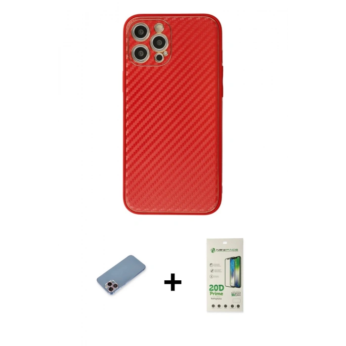 MARSİLYAN™- iPhone 12 Pro Max Kılıf Ahenk Işık - Siyah 20D Premium Cam Ekran Koruyucu + Shine Kamera Lens Koruma Cam - PE