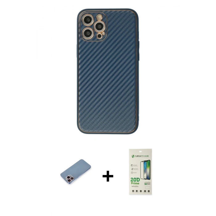 MARSİLYAN™- iPhone 12 Pro Max Kılıf Ahenk Işık - Siyah 20D Premium Cam Ekran Koruyucu + Shine Kamera Lens Koruma Cam - PE