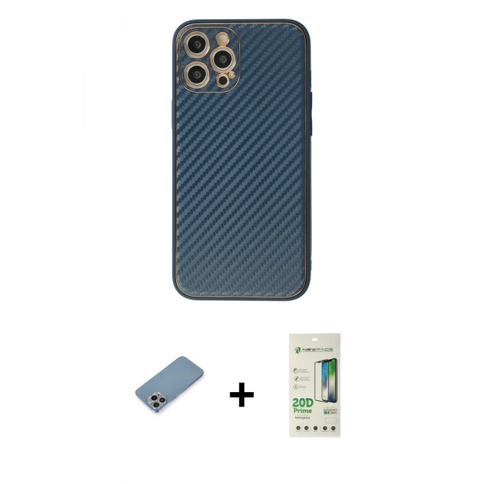 MARSİLYAN™- iPhone 12 Pro Max Kılıf Ahenk Işık - Siyah 20D Premium Cam Ekran Koruyucu + Shine Kamera Lens Koruma Cam - GI