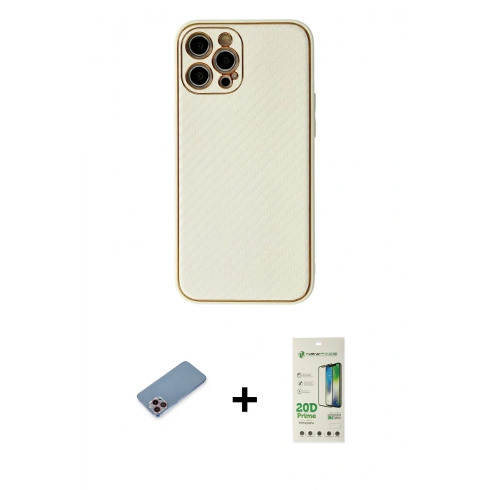 MARSİLYAN™- iPhone 12 Pro Max Kılıf Ahenk Işık - Siyah 20D Premium Cam Ekran Koruyucu + Shine Kamera Lens Koruma Cam - PE