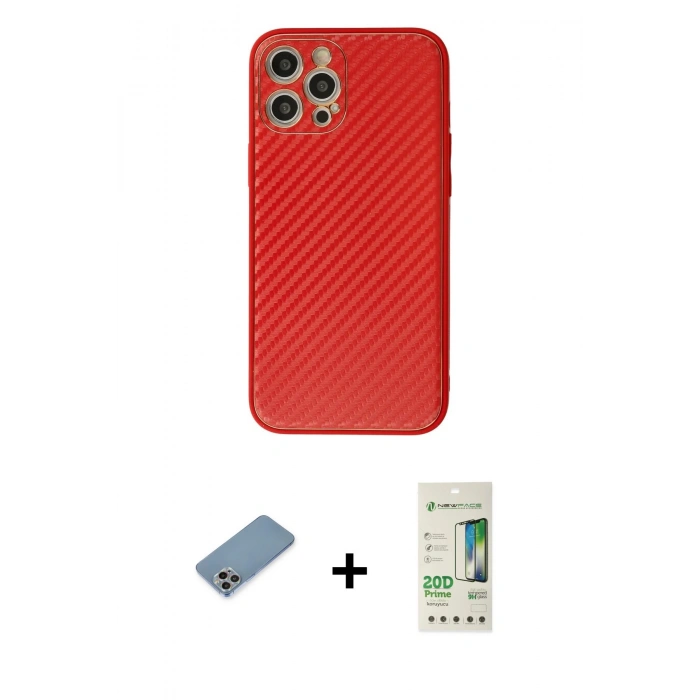 MARSİLYAN™- iPhone 12 Pro Max Kılıf Ahenk Işık - Siyah 20D Premium Cam Ekran Koruyucu + Shine Kamera Lens Koruma Cam - GI