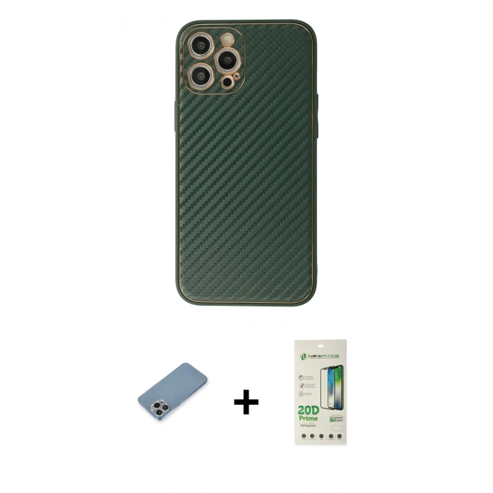 MARSİLYAN™- iPhone 12 Pro Max Kılıf Ahenk Işık - Siyah 20D Premium Cam Ekran Koruyucu + Shine Kamera Lens Koruma Cam - GI