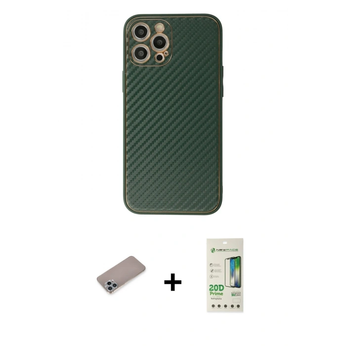 MARSİLYAN™- iPhone 12 Pro Max Kılıf Ahenk Işık - Siyah 20D Premium Cam Ekran Koruyucu + Shine Kamera Lens Koruma Cam - SABE