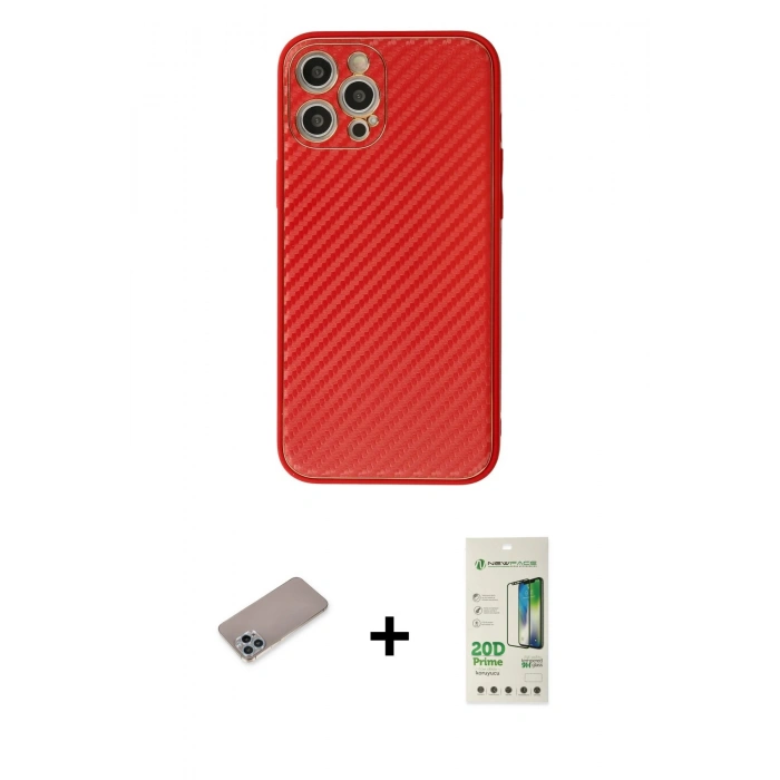 MARSİLYAN™- iPhone 12 Pro Max Kılıf Ahenk Işık - Siyah 20D Premium Cam Ekran Koruyucu + Shine Kamera Lens Koruma Cam - SABE