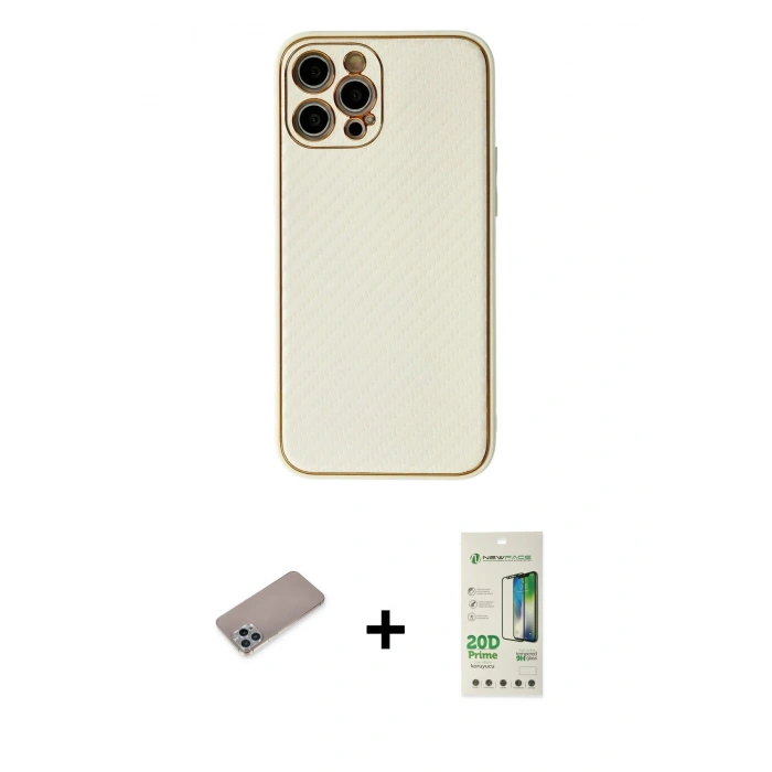 MARSİLYAN™- iPhone 12 Pro Max Kılıf Ahenk Işık - Siyah 20D Premium Cam Ekran Koruyucu + Shine Kamera Lens Koruma Cam - SABE