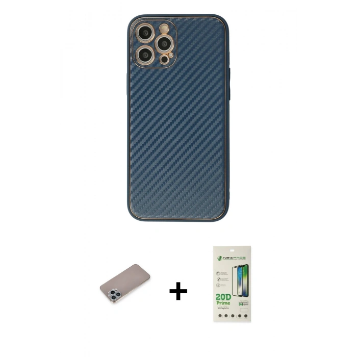 MARSİLYAN™- iPhone 12 Pro Max Kılıf Ahenk Işık - Siyah 20D Premium Cam Ekran Koruyucu + Shine Kamera Lens Koruma Cam - SABE