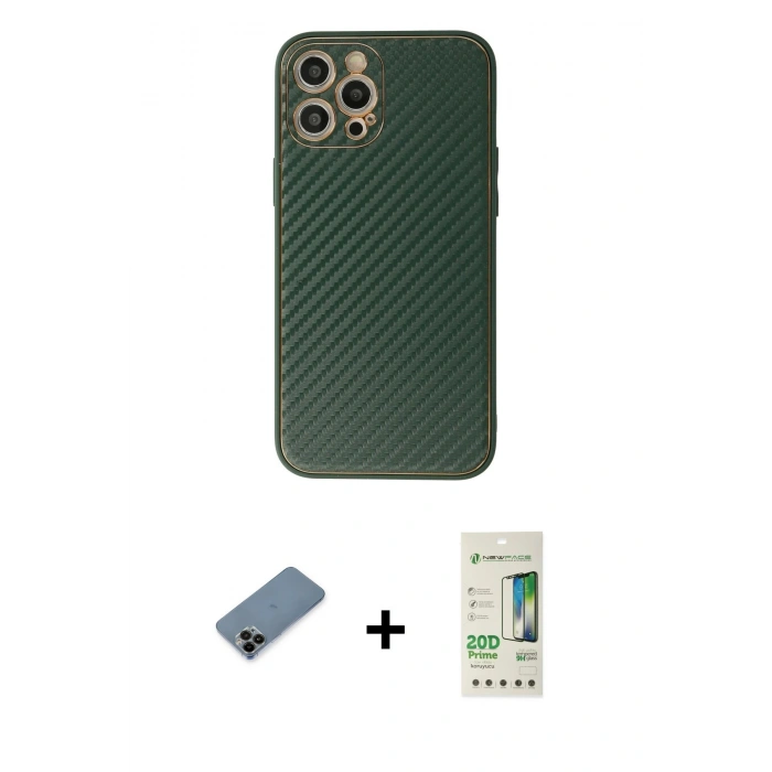 MARSİLYAN™- iPhone 12 Pro Max Kılıf Ahenk Işık - Siyah 20D Premium Cam Ekran Koruyucu + Siyah Shine Kamera Lens Koruma Cam