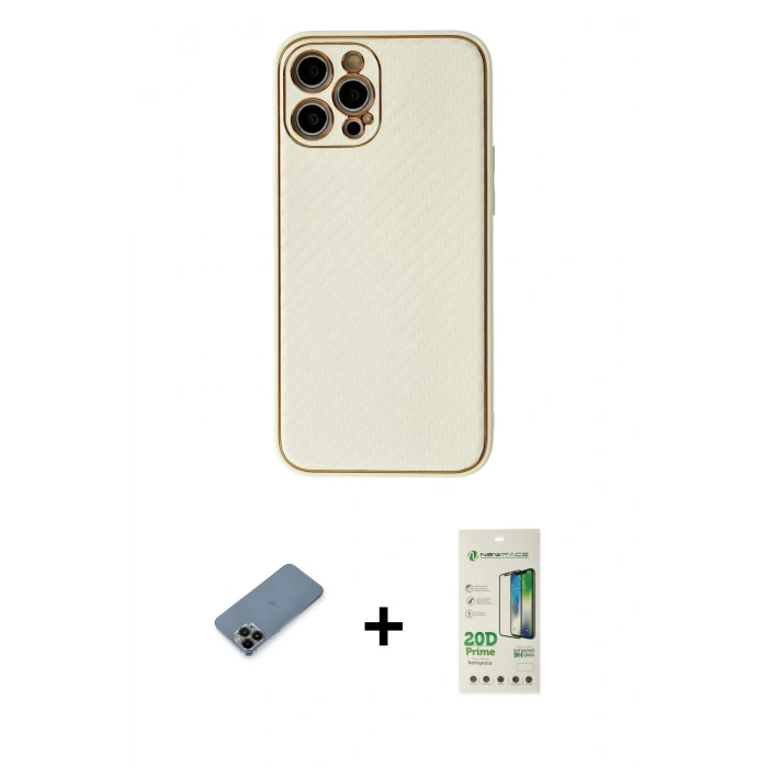 MARSİLYAN™- iPhone 12 Pro Max Kılıf Ahenk Işık - Siyah 20D Premium Cam Ekran Koruyucu + Siyah Shine Kamera Lens Koruma Cam