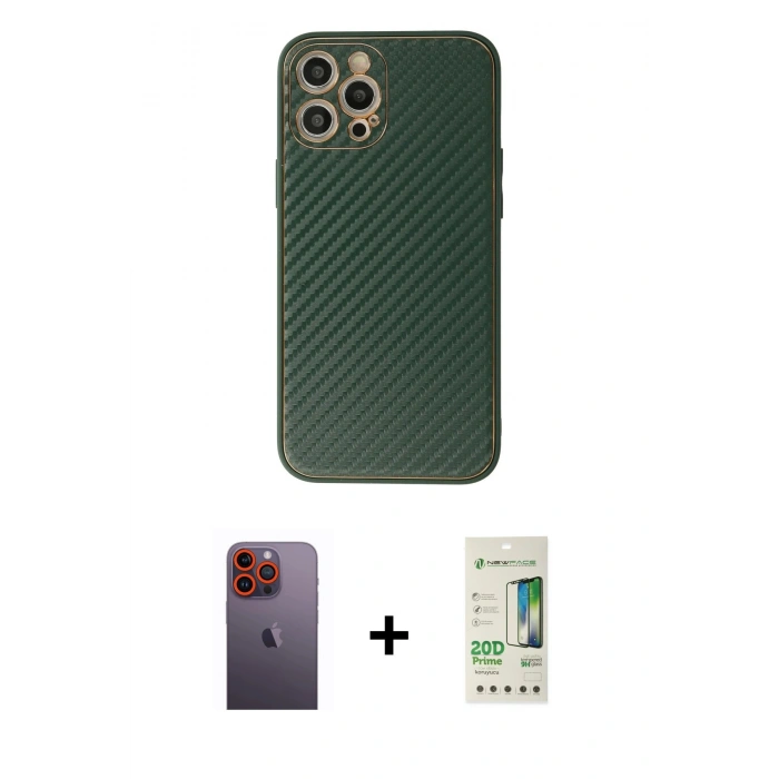MARSİLYAN™- iPhone 12 Pro Max Kılıf Ahenk Işık - Siyah 20D Premium Cam Ekran Koruyucu + Neon Fosforlu Kamera Lens - TU