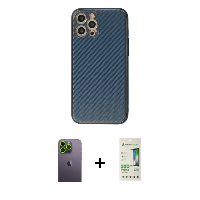 MARSİLYAN™- iPhone 12 Pro Max Kılıf Ahenk Işık - Siyah 20D Premium Cam Ekran Koruyucu + Neon Fosforlu Kamera Lens - YL