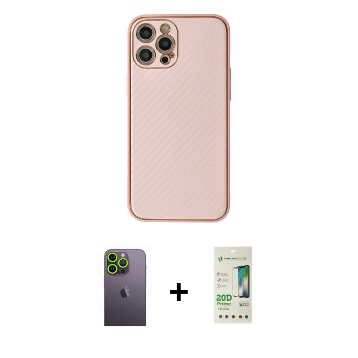 MARSİLYAN™- iPhone 12 Pro Max Kılıf Ahenk Işık - Siyah 20D Premium Cam Ekran Koruyucu + Neon Fosforlu Kamera Lens - YL