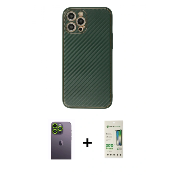 MARSİLYAN™- iPhone 12 Pro Max Kılıf Ahenk Işık - Siyah 20D Premium Cam Ekran Koruyucu + Neon Fosforlu Kamera Lens - YL