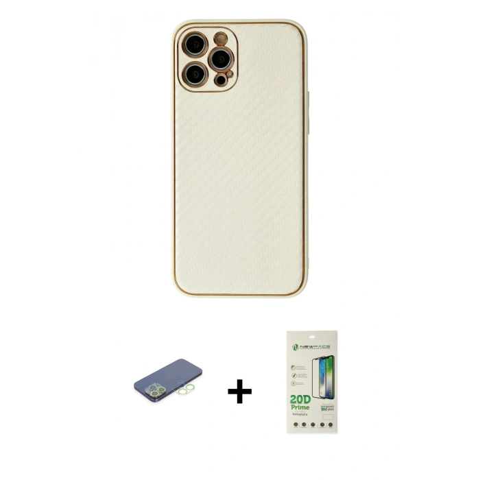 MARSİLYAN™- iPhone 12 Pro Max Kılıf Ahenk Işık - Siyah 20D Premium Cam Ekran Koruyucu + Renkli Kamera Lens Koruma Cam - YL