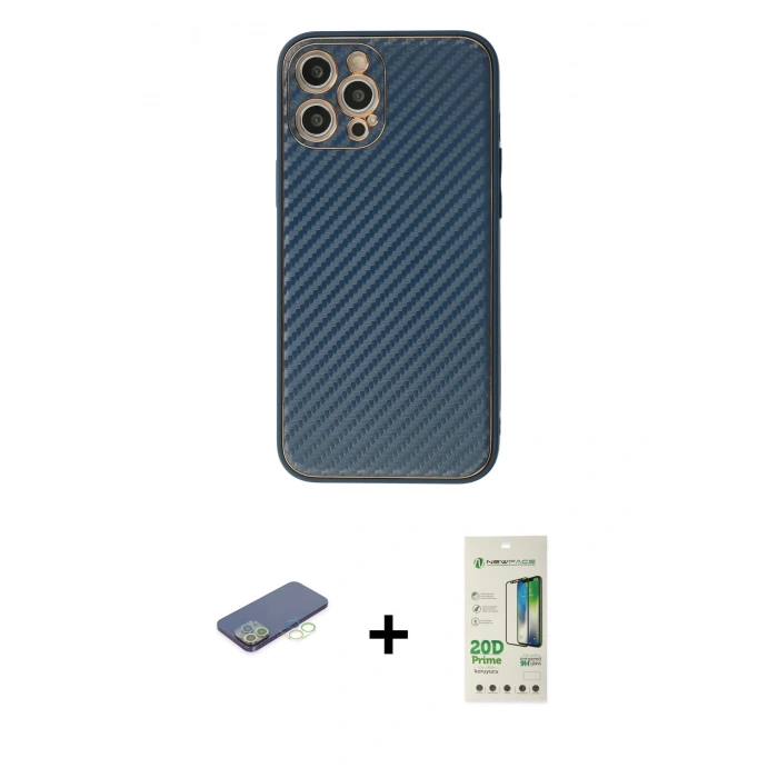 MARSİLYAN™- iPhone 12 Pro Max Kılıf Ahenk Işık - Siyah 20D Premium Cam Ekran Koruyucu + Renkli Kamera Lens Koruma Cam - YL